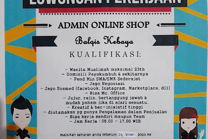 Lowongan Kerja Admin Olshop Balqis Kebaya Payakumbuh